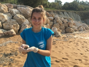 Audrey and a hatchling in Lixouri